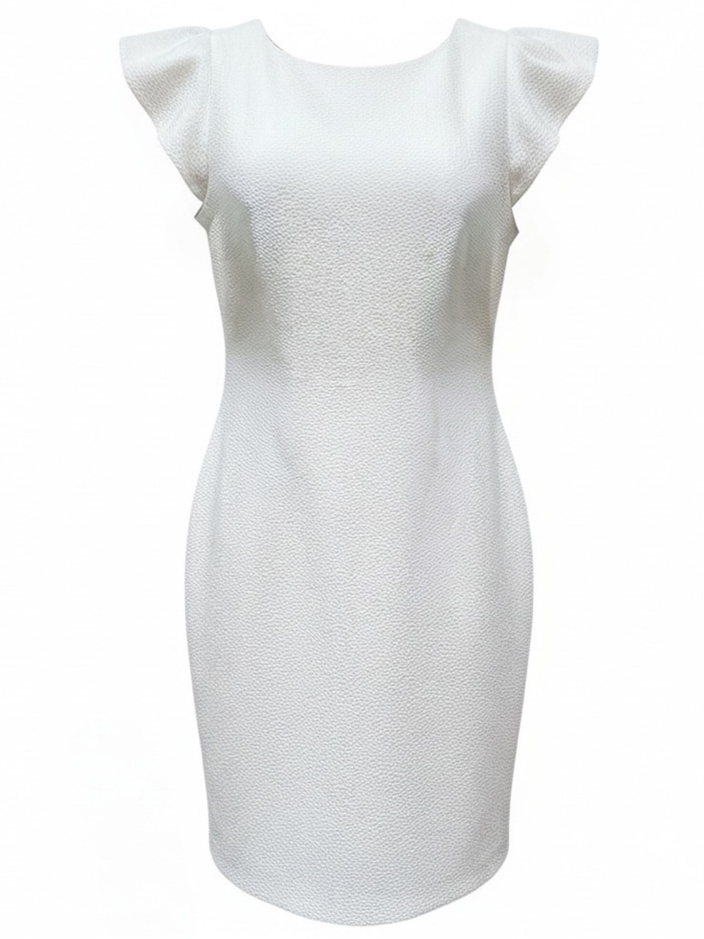 Worthington White Textured Ruffle Flutter Sleeve Cocktail Sheath Dress Size 12